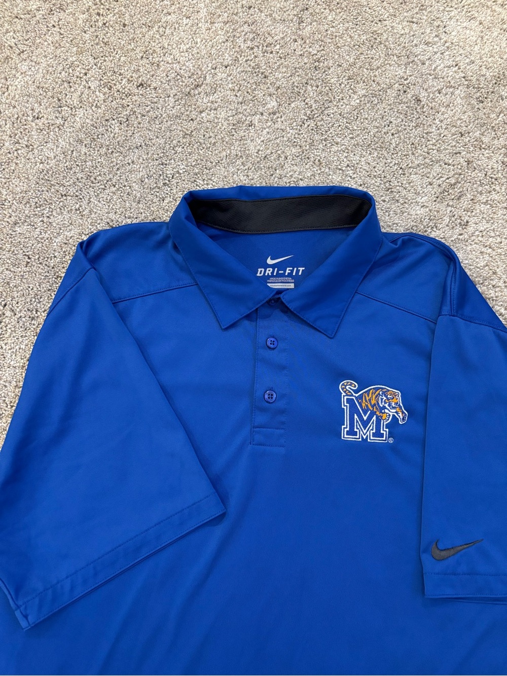 Nike Dri Fit Memphis Tigers Short Sleeve Polo Shirt Mens L Blue Preppy
